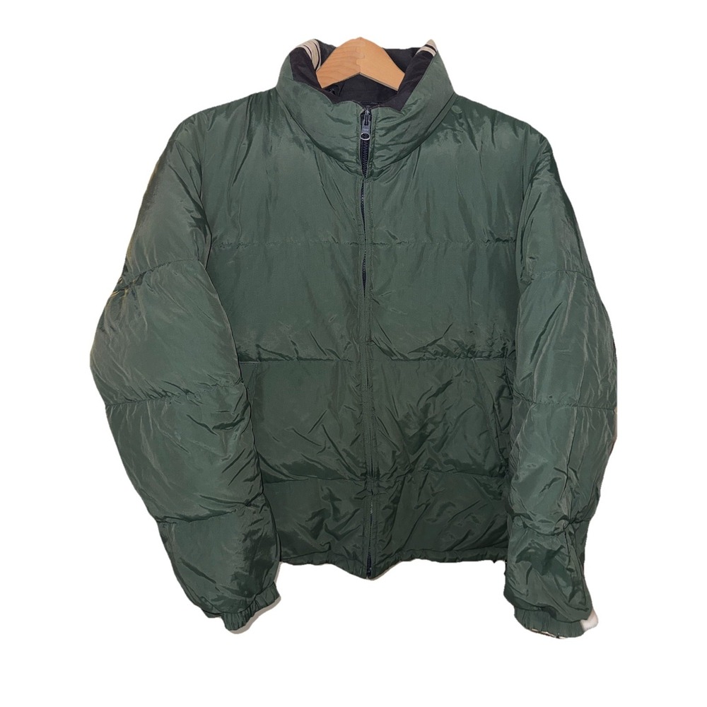 Nautica Men's Reversible‎ Green Down Puffer Hooded Jacket Goose Outdoors Sz L